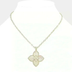 14K GP Mother of Pearl Quatrefoil Pendant Necklace